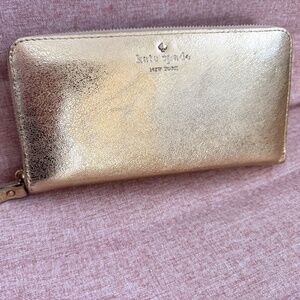 Kate Spade Metallic Gold Metallic Zip-Around Continental Wallet